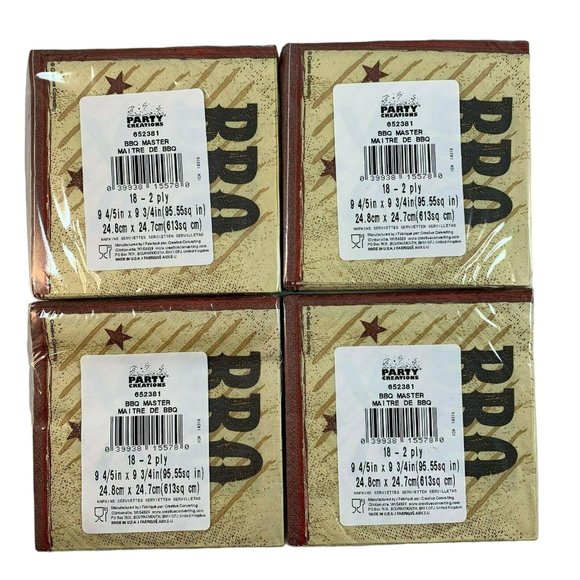 BBQ Beverage Paper Napkins 4 7/8 Inches 2 Ply Lot of Four 18 Ct Pkgs USA - Picture 5 of 7